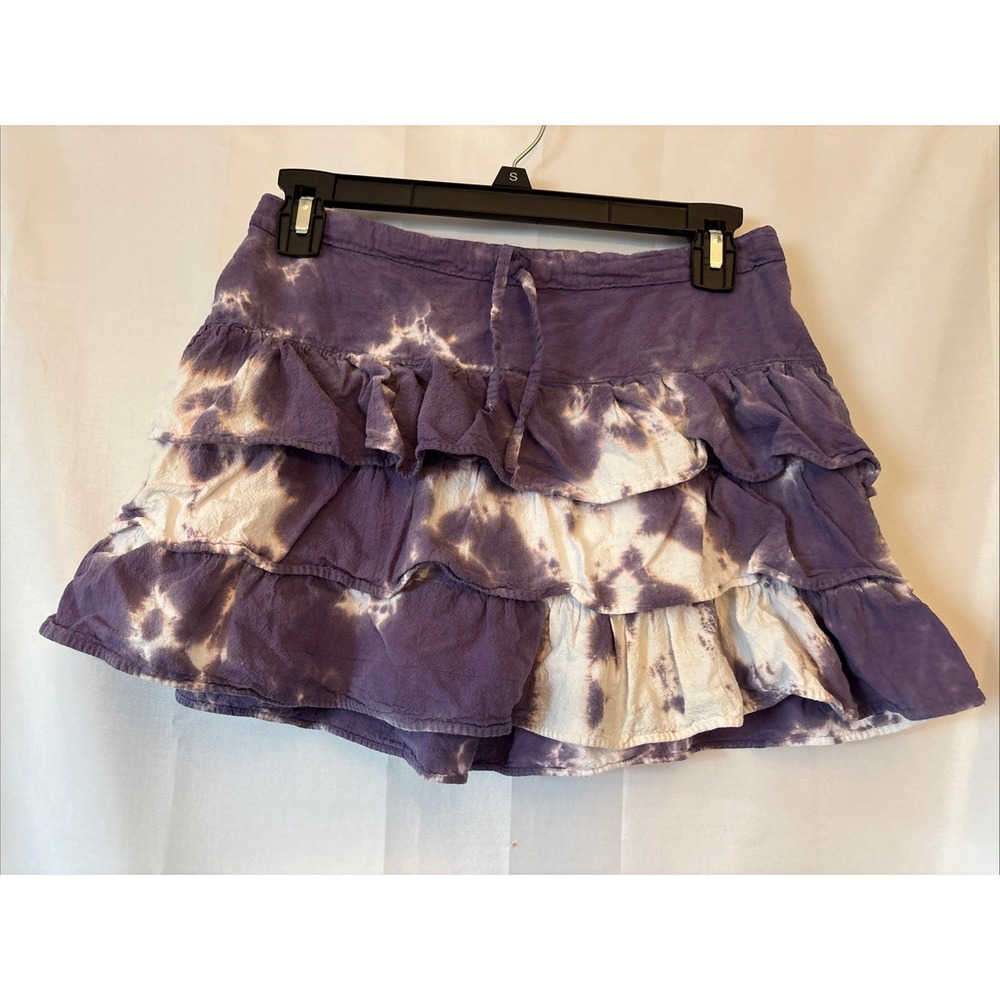 Fairycore Y2K Purple Tye Dye Tiered Ruffle Mini Skirt Drawstring Indie Sleaze S